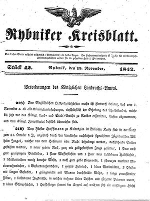 Rybniker Kreisblatt vom 19.11.1842