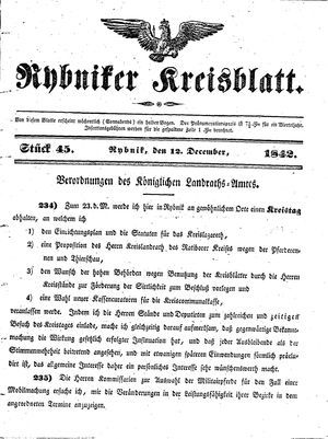 Rybniker Kreisblatt vom 12.12.1842