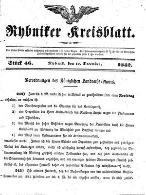 Rybniker Kreisblatt vom 17.12.1842