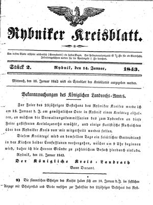 Rybniker Kreisblatt vom 14.01.1843