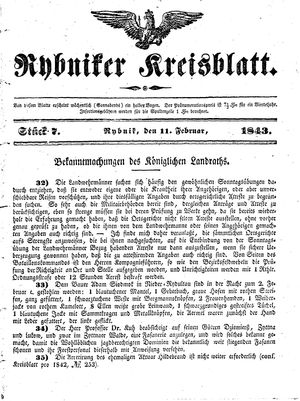 Rybniker Kreisblatt vom 11.02.1843