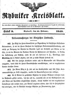 Rybniker Kreisblatt vom 25.02.1843