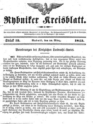 Rybniker Kreisblatt vom 18.03.1843
