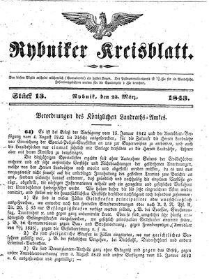 Rybniker Kreisblatt vom 25.03.1843