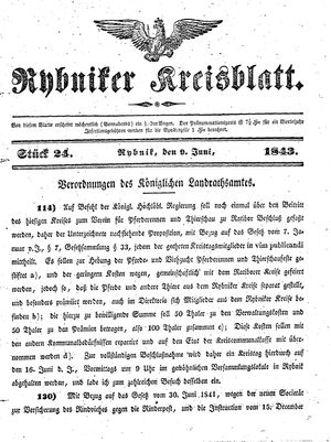 Rybniker Kreisblatt vom 09.06.1843