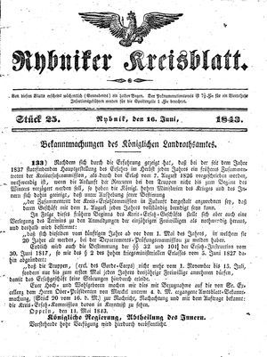 Rybniker Kreisblatt vom 16.06.1843