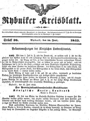 Rybniker Kreisblatt vom 24.06.1843