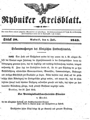 Rybniker Kreisblatt vom 08.07.1843