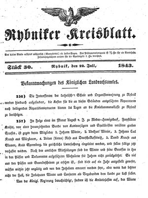 Rybniker Kreisblatt vom 22.07.1843