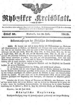 Rybniker Kreisblatt vom 29.07.1843