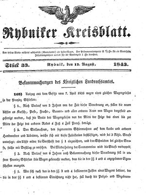 Rybniker Kreisblatt vom 12.08.1843