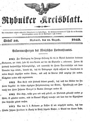 Rybniker Kreisblatt vom 19.08.1843