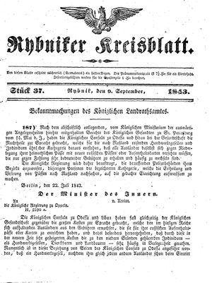 Rybniker Kreisblatt vom 09.09.1843