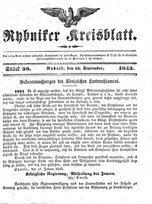 Rybniker Kreisblatt vom 16.09.1843