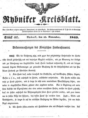 Rybniker Kreisblatt vom 10.11.1843