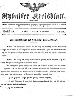 Rybniker Kreisblatt vom 18.11.1843