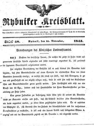 Rybniker Kreisblatt vom 25.11.1843