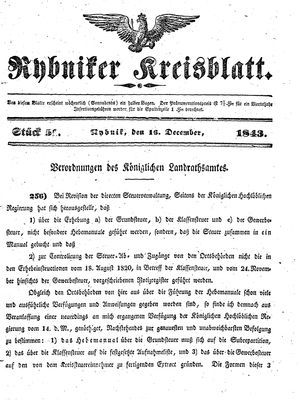Rybniker Kreisblatt vom 16.12.1843