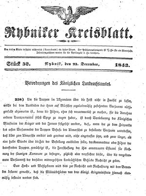 Rybniker Kreisblatt vom 23.12.1843