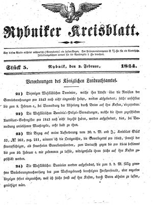 Rybniker Kreisblatt vom 03.02.1844