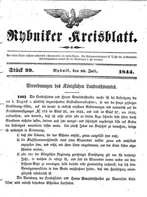 Rybniker Kreisblatt vom 20.07.1844