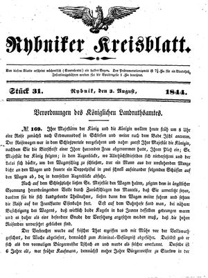 Rybniker Kreisblatt vom 03.08.1844