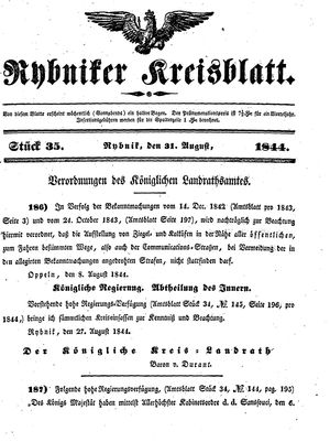 Rybniker Kreisblatt vom 31.08.1844
