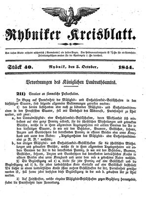 Rybniker Kreisblatt vom 05.10.1844