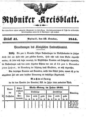 Rybniker Kreisblatt vom 12.10.1844