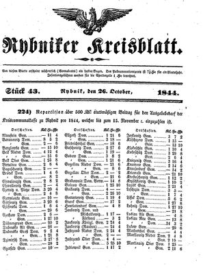 Rybniker Kreisblatt vom 26.10.1844