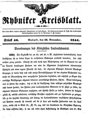 Rybniker Kreisblatt vom 16.11.1844