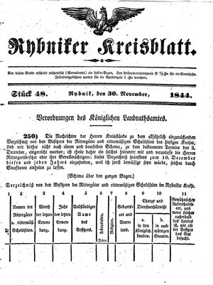 Rybniker Kreisblatt vom 30.11.1844