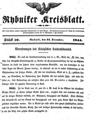 Rybniker Kreisblatt vom 14.12.1844