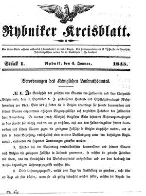 Rybniker Kreisblatt vom 04.01.1845