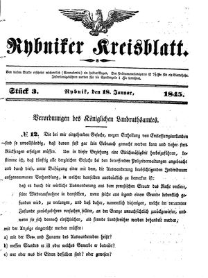 Rybniker Kreisblatt vom 18.01.1845