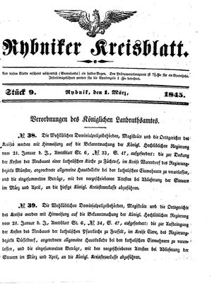 Rybniker Kreisblatt vom 01.03.1845
