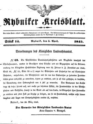 Rybniker Kreisblatt on Apr 5, 1845