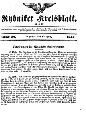 Rybniker Kreisblatt vom 12.07.1845