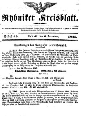 Rybniker Kreisblatt vom 06.12.1845