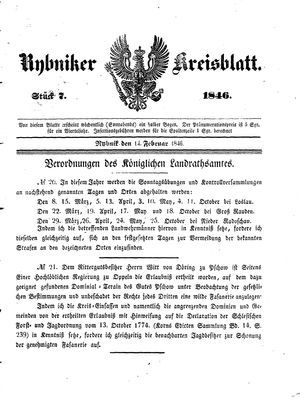 Rybniker Kreisblatt vom 14.02.1846
