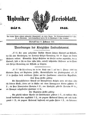 Rybniker Kreisblatt vom 21.02.1846