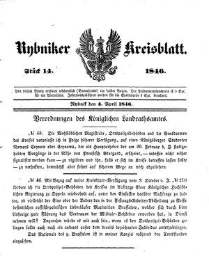 Rybniker Kreisblatt vom 04.04.1846