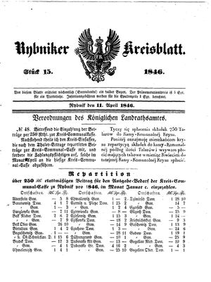 Rybniker Kreisblatt vom 11.04.1846