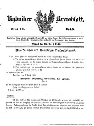 Rybniker Kreisblatt vom 18.04.1846