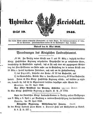 Rybniker Kreisblatt vom 09.05.1846
