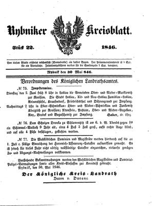 Rybniker Kreisblatt vom 30.05.1846