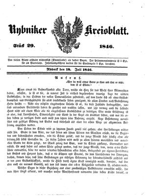 Rybniker Kreisblatt vom 18.07.1846