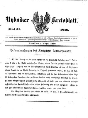 Rybniker Kreisblatt vom 01.08.1846