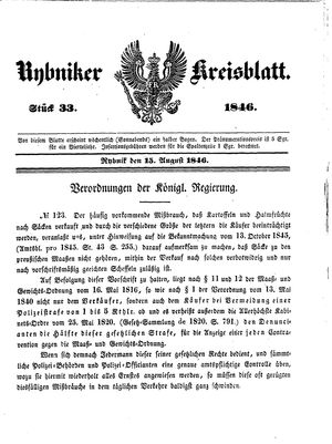 Rybniker Kreisblatt vom 15.08.1846