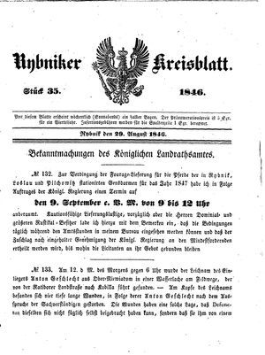 Rybniker Kreisblatt vom 29.08.1846